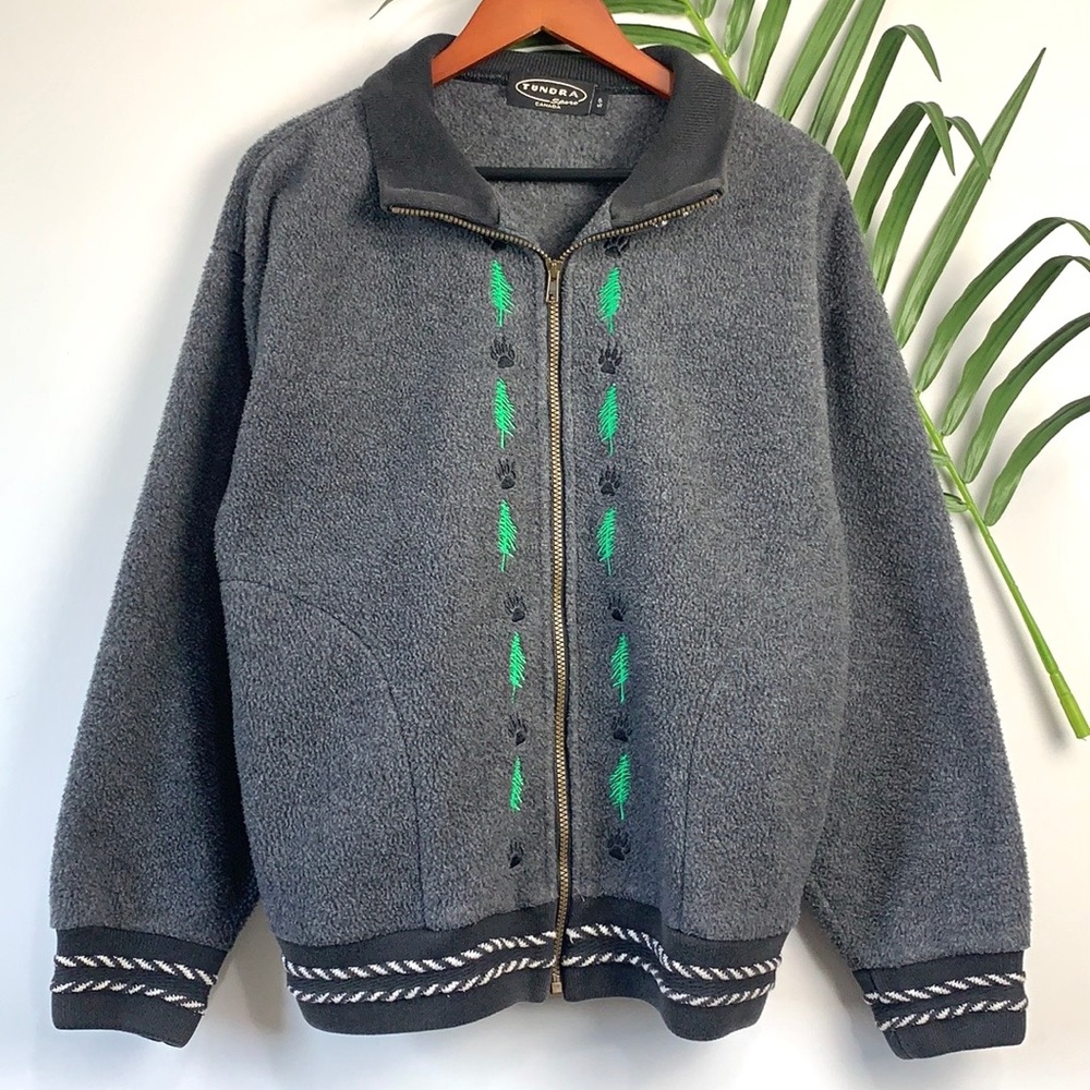 Tundra Gray Teddy Jacket with Green Accents